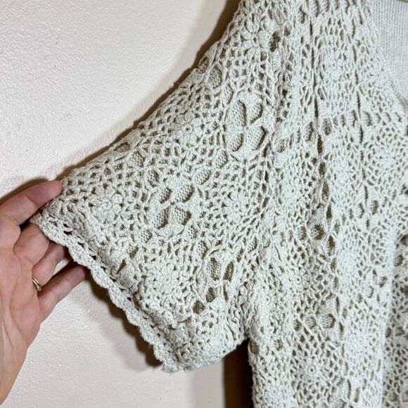 VTG 90s Crochet Top Silk Cotton Knit Button Up Short Sleeve Shirt Plus Size 2X - Picture 3 of 6